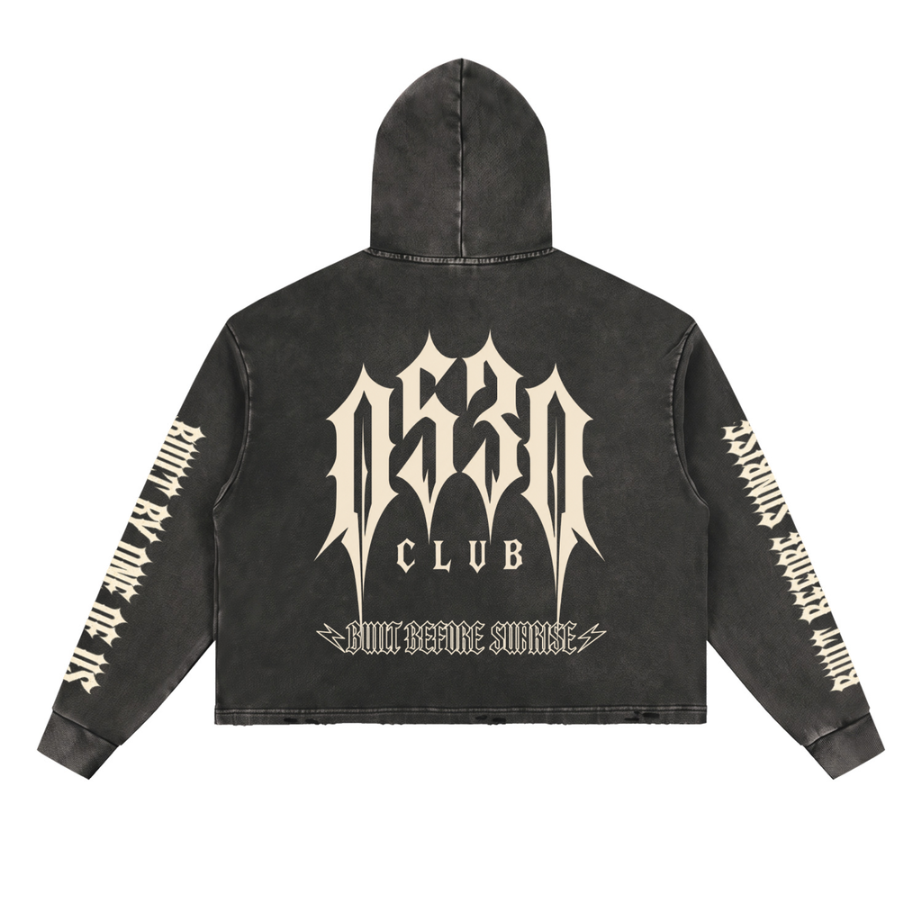 0530 Athletic Club Vintage Washed Cropped Frayed-Hem Hoodie