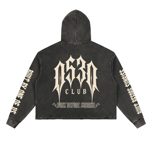 0530 Athletic Club Vintage Washed Cropped Frayed-Hem Hoodie