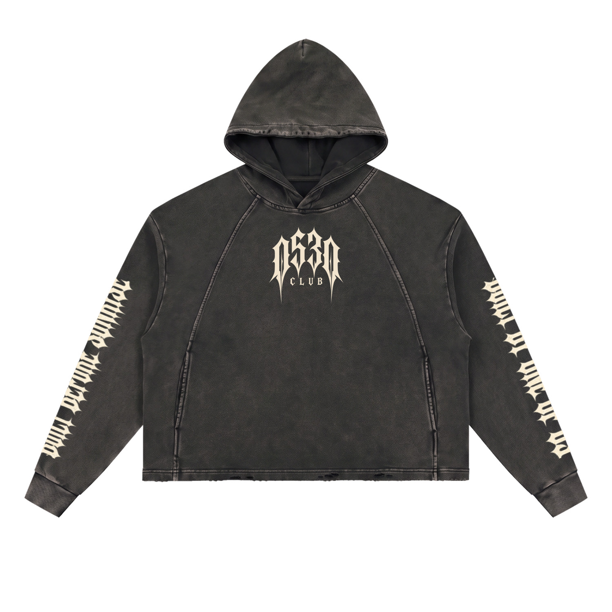 0530 Athletic Club Vintage Washed Cropped Frayed-Hem Hoodie