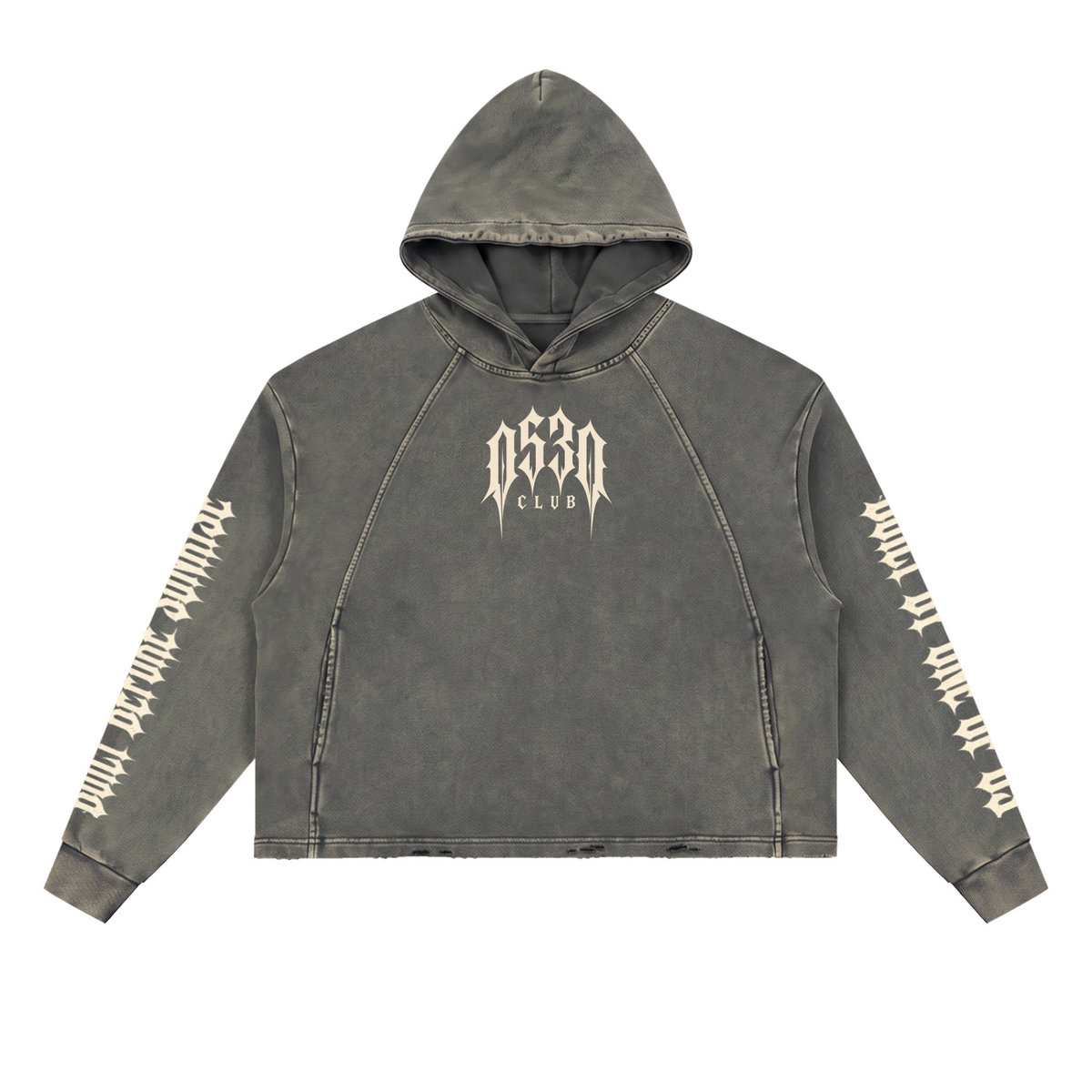 0530 Athletic Club Vintage Washed Cropped Frayed-Hem Hoodie